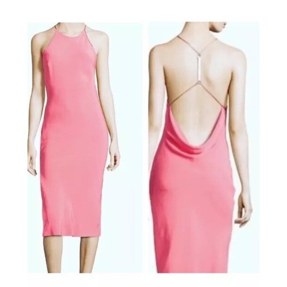 Halston Heritage Dress Size 0 Coral Midi Cowl Back‎ Halter Wedding Prom Feminine